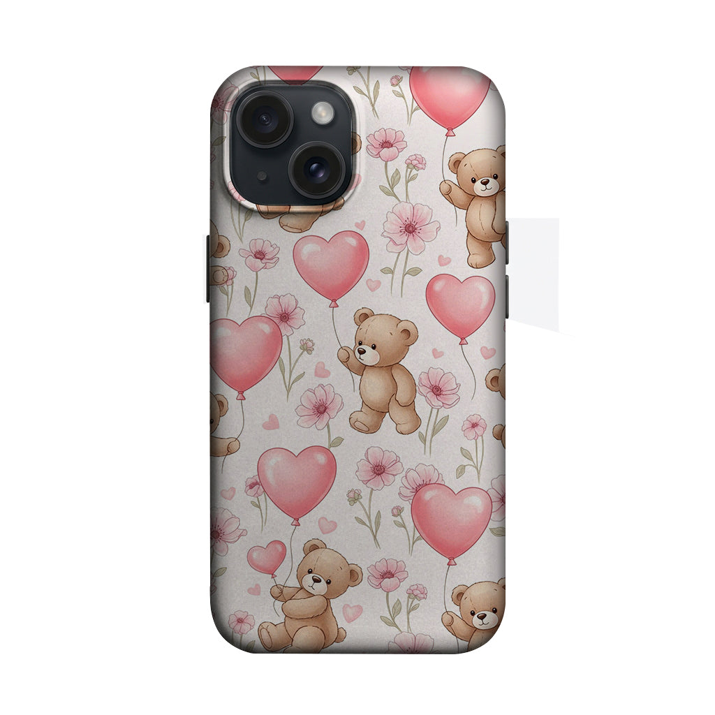 Pembe Kalp Balonlu Ayıcık Desenli Telefon Kılıfı K289