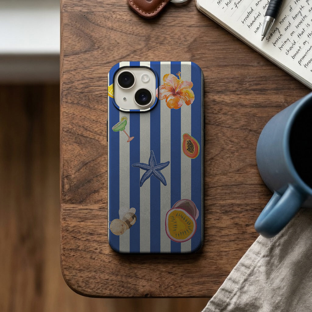 Lacivert Çizgili Tropikal Deniz Desenli Telefon Kılıfı K714 mockup 2