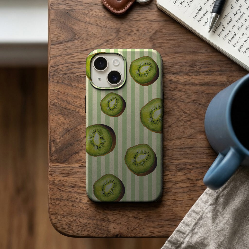 Yeşil Çizgili Kivi Desenli Telefon Kılıfı K721 mockup 2