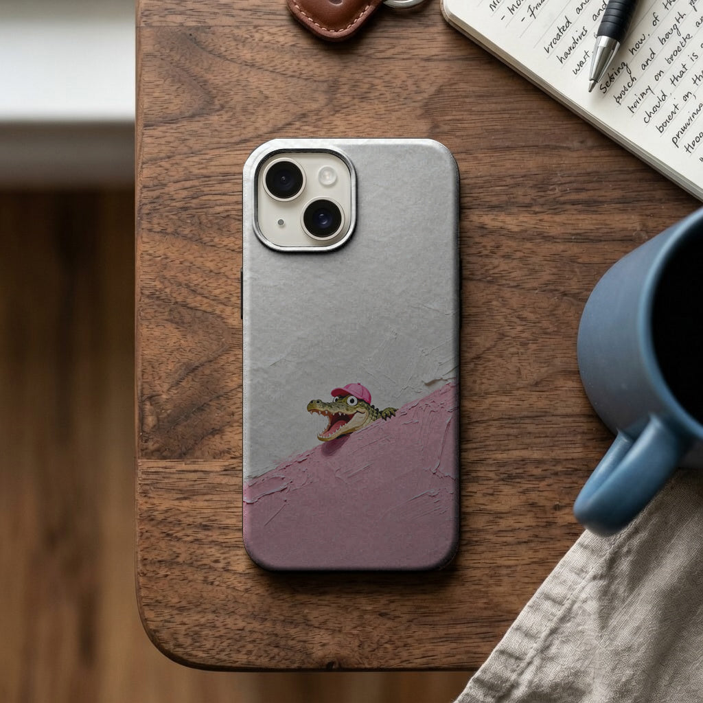 Pembe Fırça İzli Timsah Figürlü Telefon Kılıfı K724 mockup 2