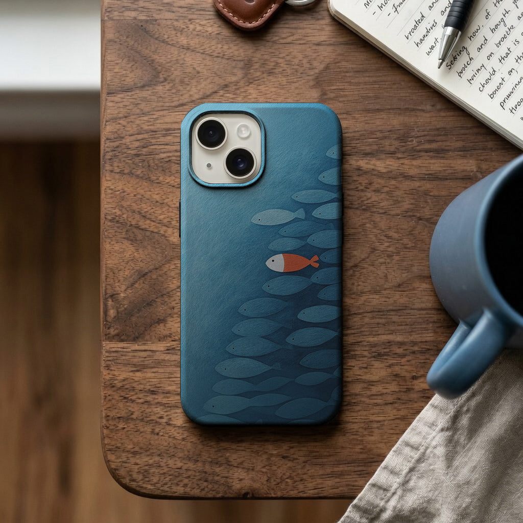 Mavi Balık Sürüsü Desenli Telefon Kılıfı K726 mockup 2