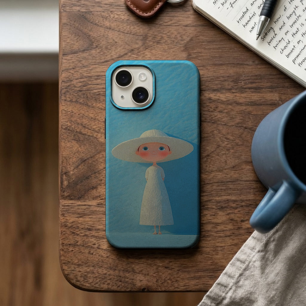 Mavi Zeminde Şapkalı Kız Telefon Kılıfı K727 mockup 2