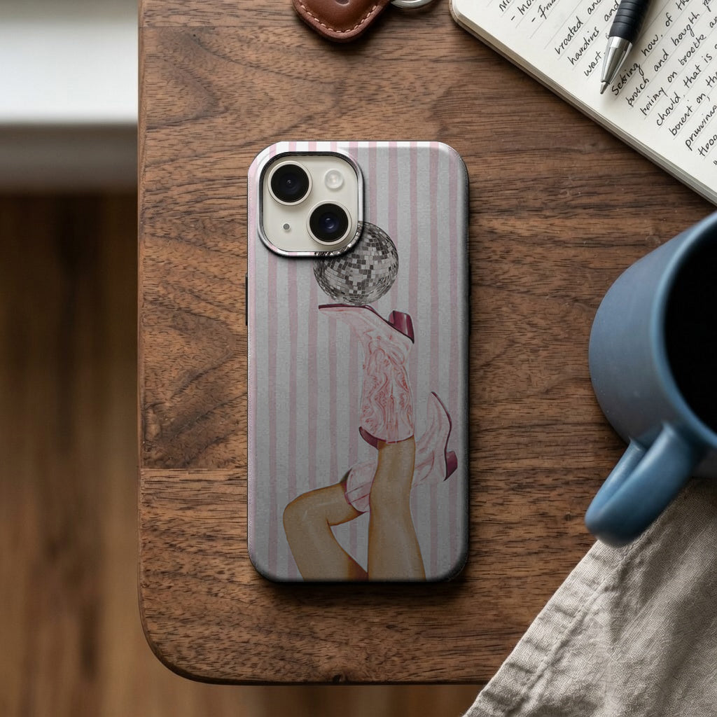 Pembe Çizgili Disko Toplu Kadın Telefon Kılıfı K731 mockup 2
