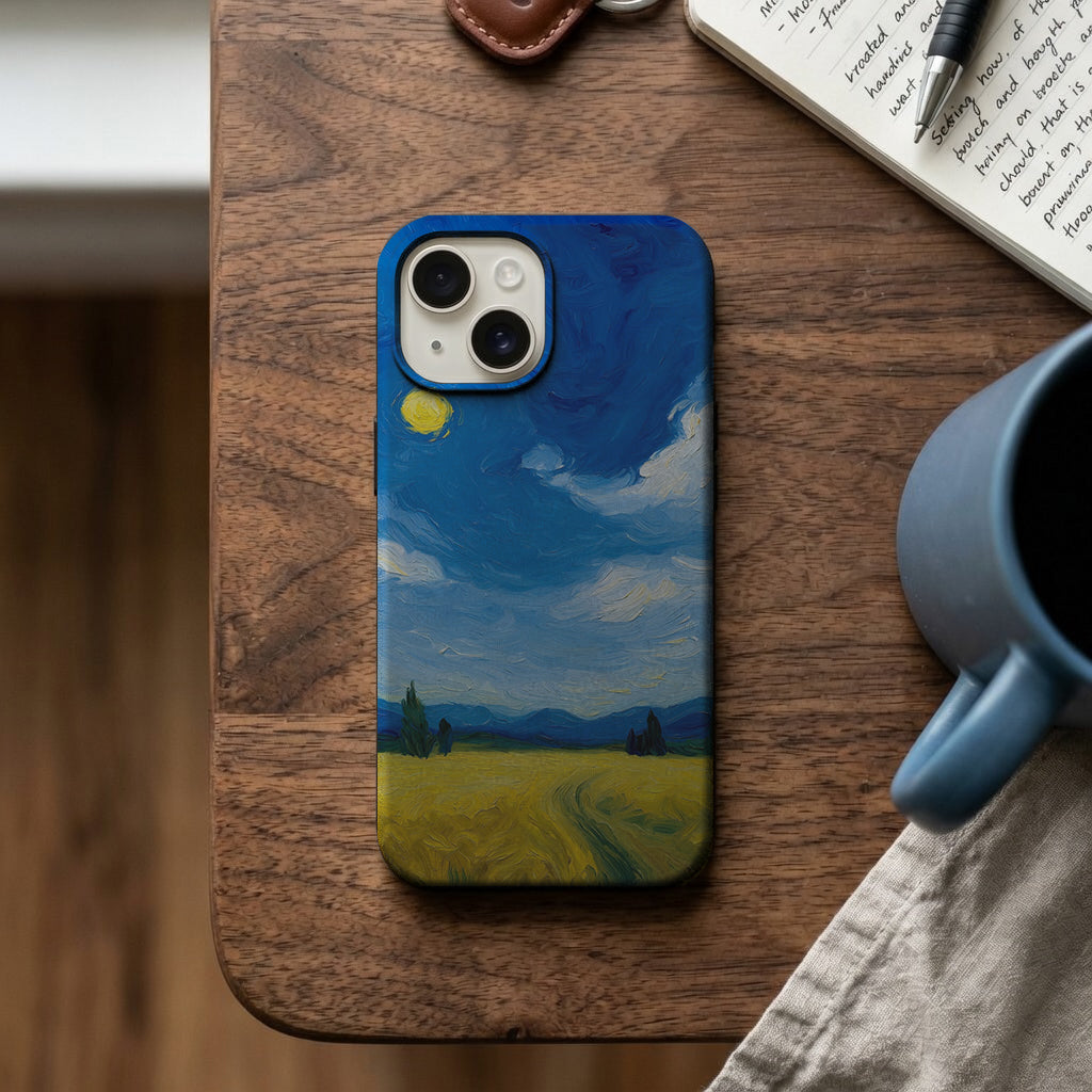 Mavi Gökyüzü Sarı Tarla Manzaralı Telefon Kılıfı K742 mockup 2
