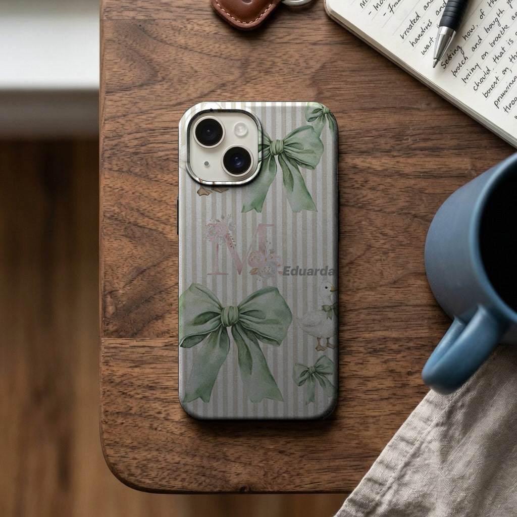 Yeşil Kurdeleli Çiçek Desenli Telefon Kılıfı K749 mockup 2