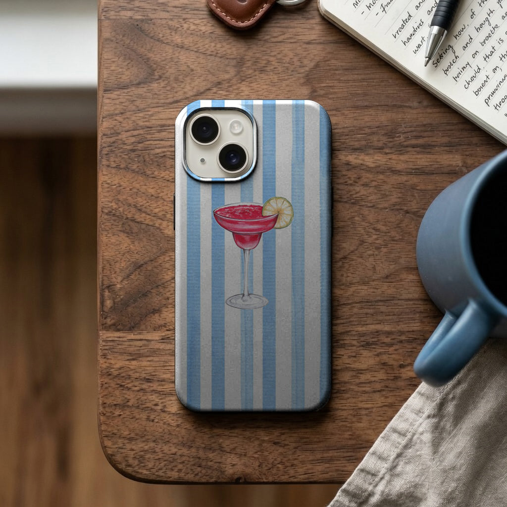 Mavi Çizgili Kokteyl Kadehi Telefon Kılıfı K756 mockup 2
