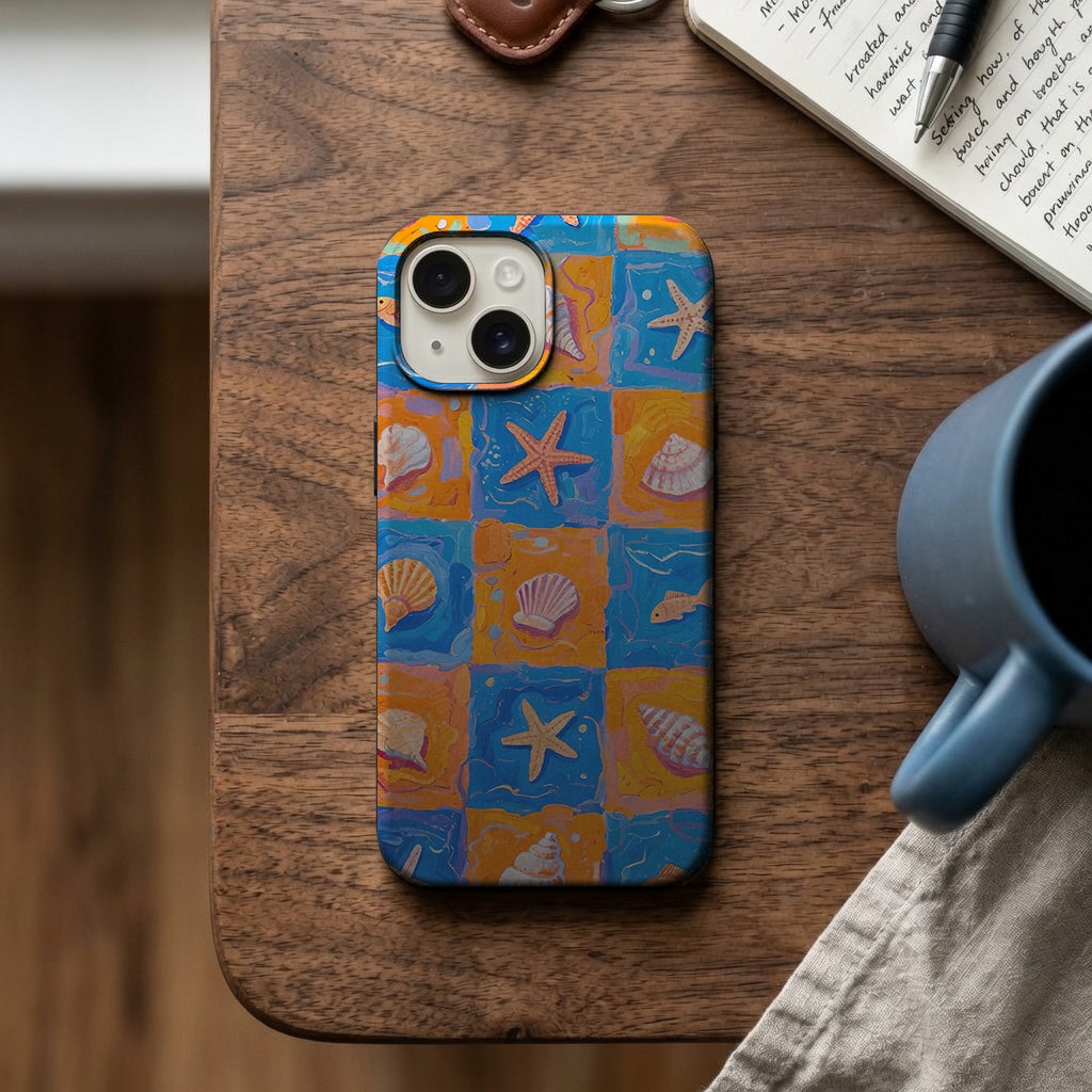 Turuncu Deniz Kabuğu ve Yıldız Desenli Telefon Kılıfı K761 mockup 2