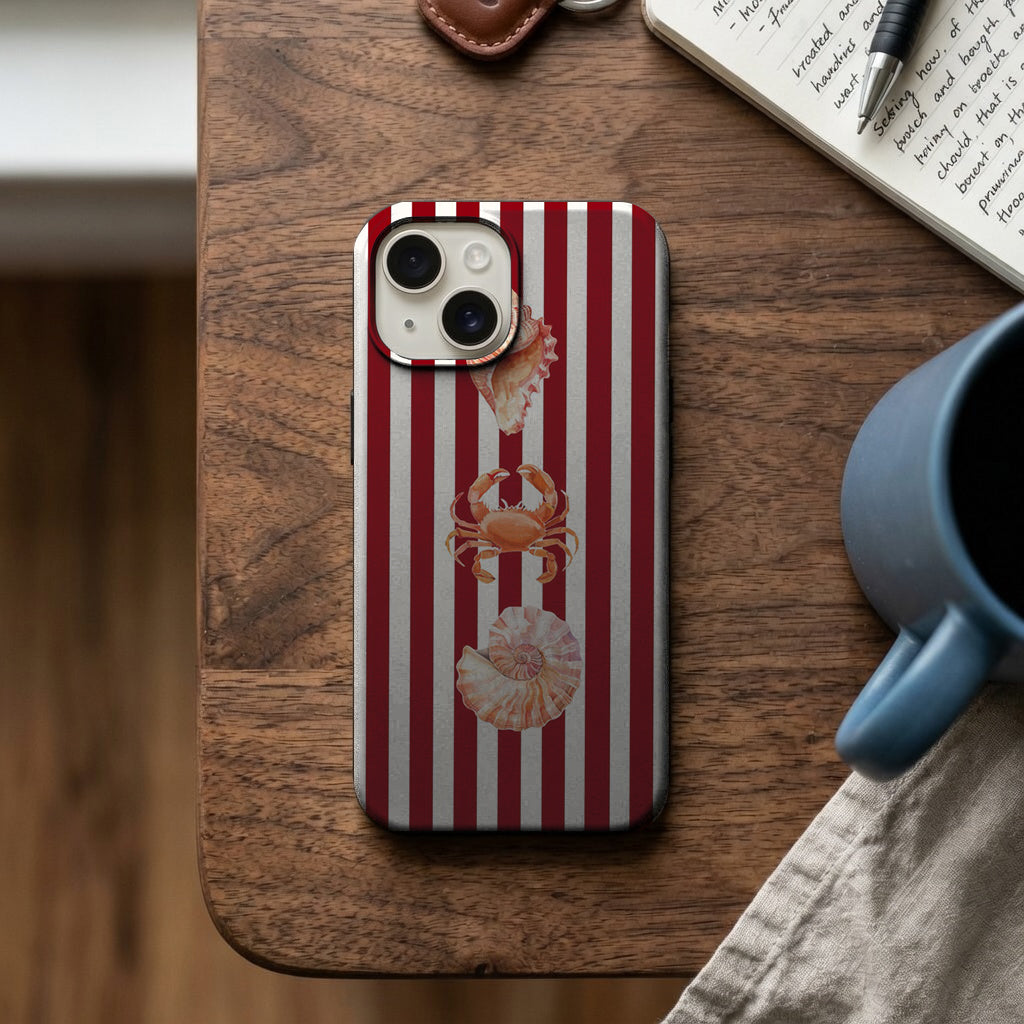 Kırmızı Çizgili Deniz Kabuğu ve Yengeç Telefon Kılıfı K763 mockup 2
