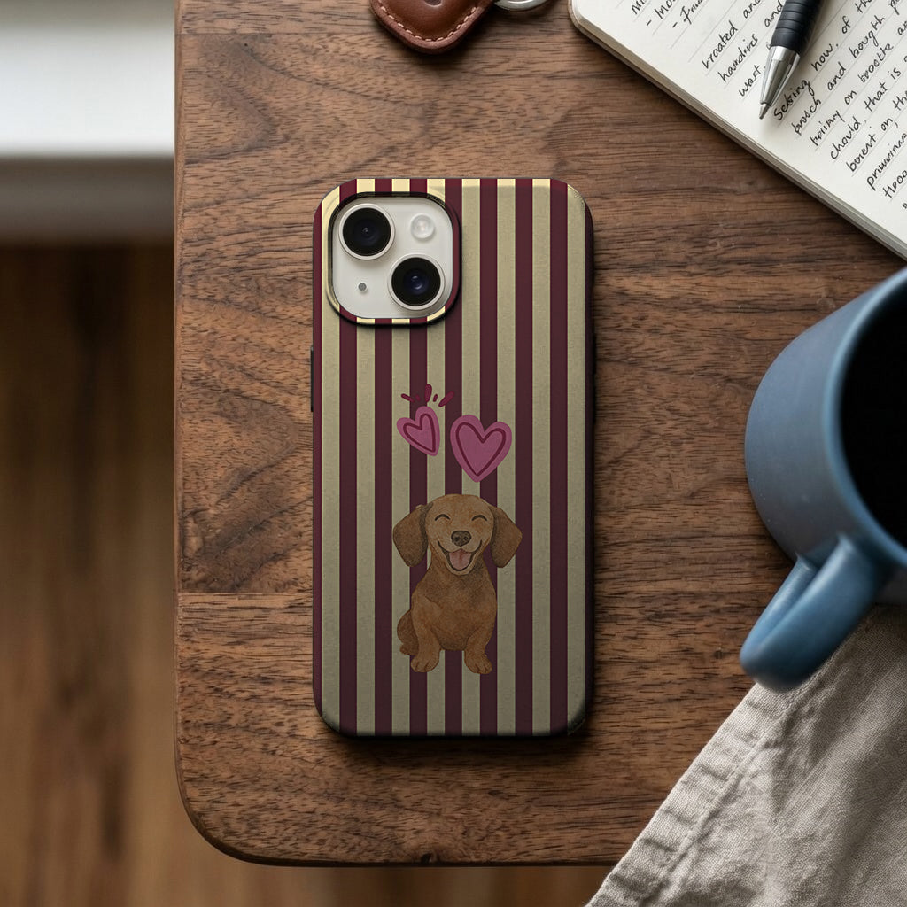 Kahverengi Çizgili Kalpli Köpek Telefon Kılıfı K770 mockup 2
