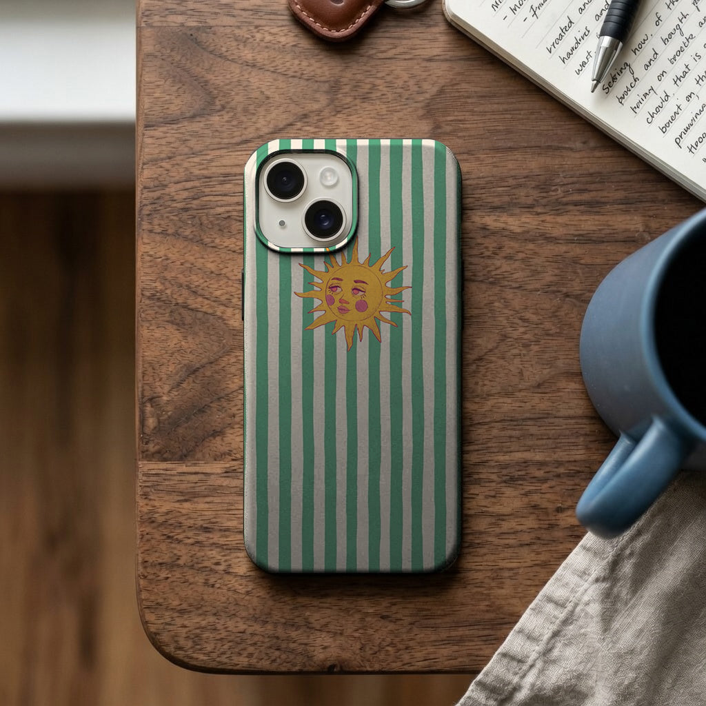 Yeşil Çizgili Güneş Motifi Telefon Kılıfı K772 mockup 2