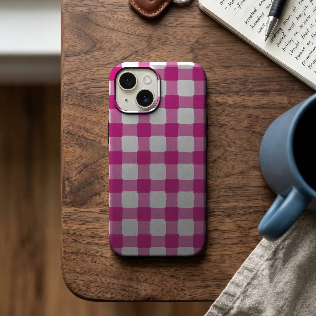 Pembe Dama Desenli Telefon Kılıfı K774 mockup 2