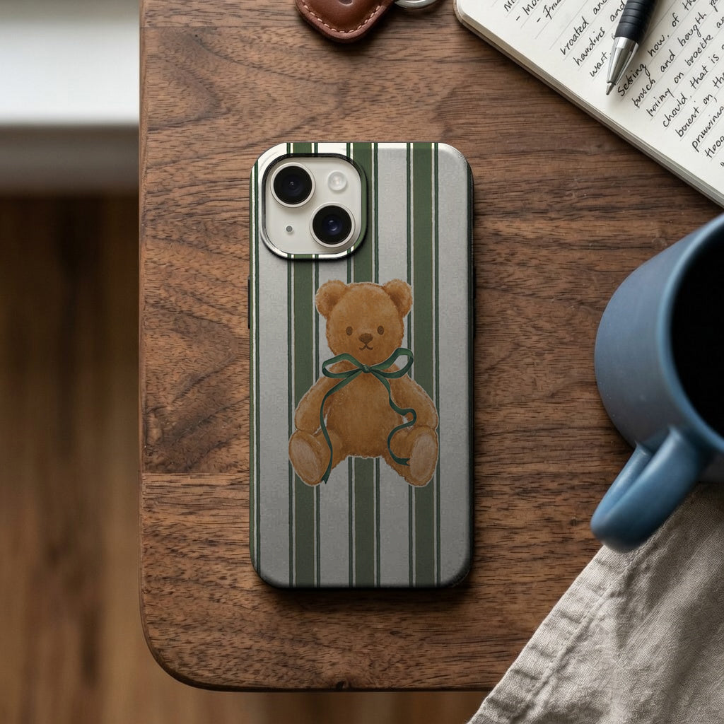 Yeşil Çizgili Oyuncak Ayı Telefon Kılıfı K788 mockup 2