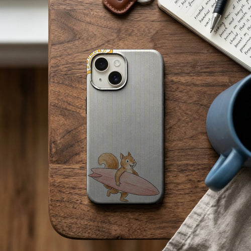 Çizgili Zeminde Sörfçü Sincap Telefon Kılıfı K789 mockup 2