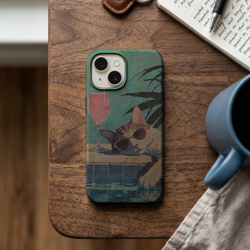 Havuz Kenarında Gözlüklü Kedi Telefon Kılıfı K794 mockup 2