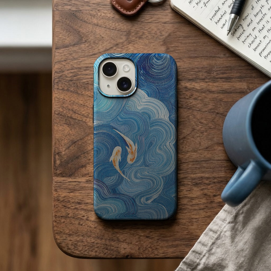 Mavi Dalgalı Koi Balıkları Telefon Kılıfı K795 mockup 2
