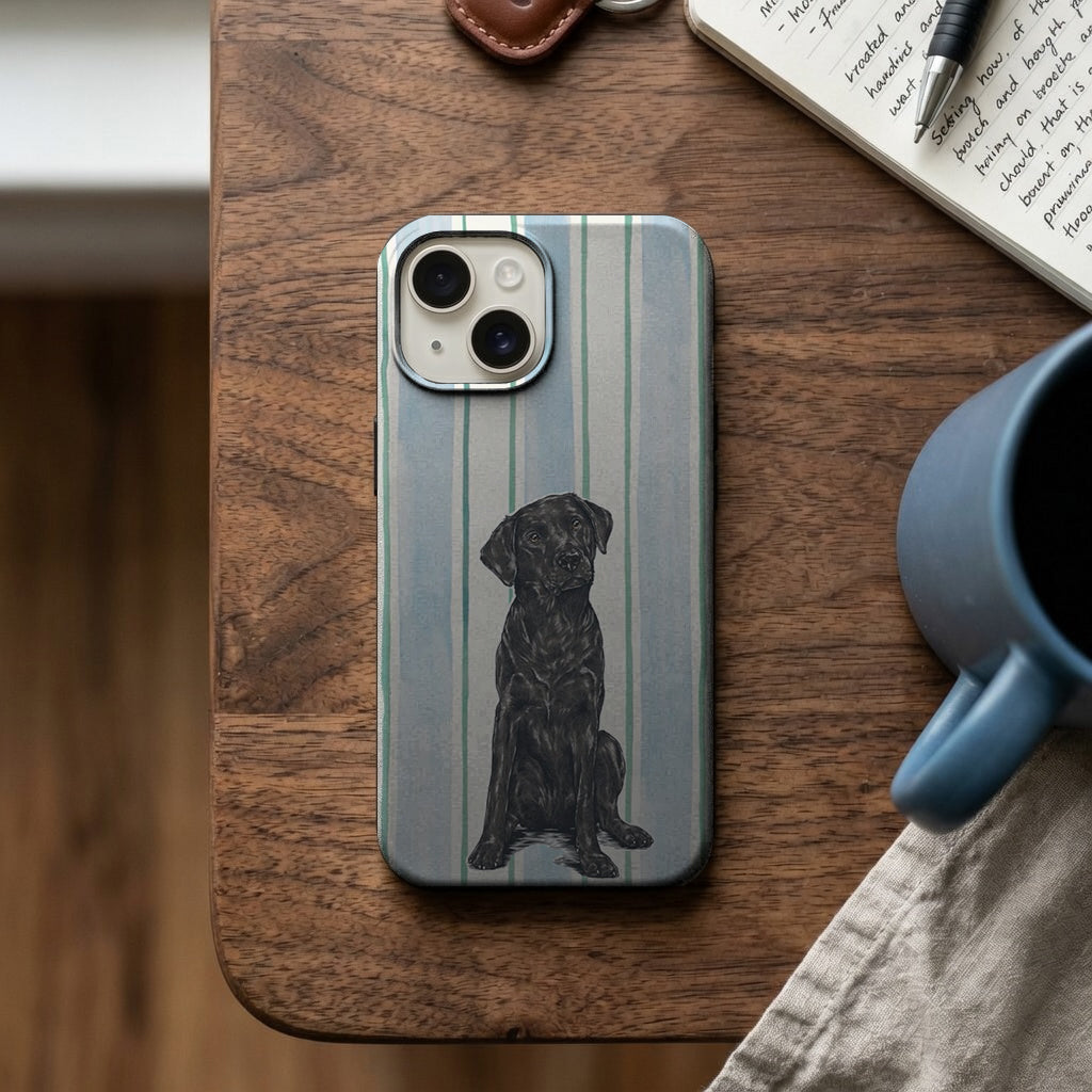 Mavi Çizgili Siyah Köpek Telefon Kılıfı K831 mockup 2