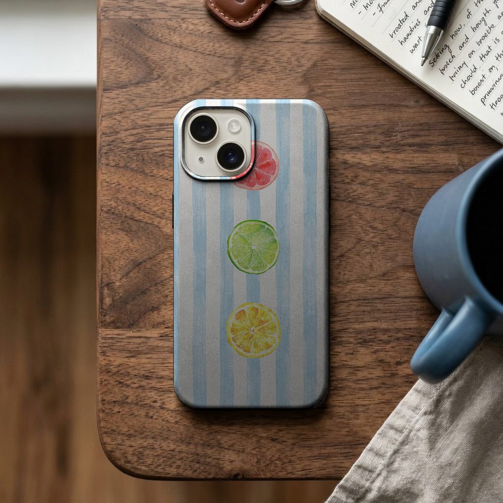 Mavi Çizgili Narenciye Dilimli Telefon Kılıfı K836 mockup 2
