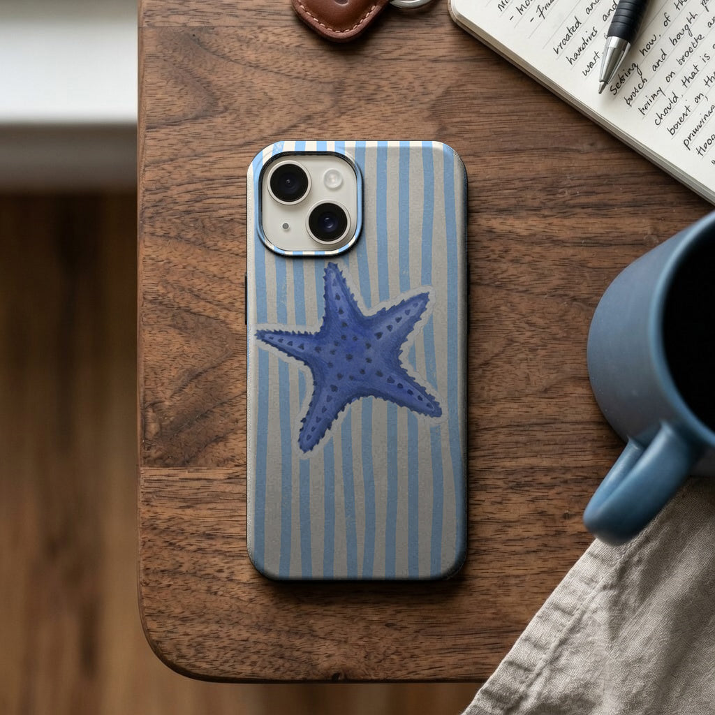 Mavi Çizgili Deniz Yıldızı Telefon Kılıfı K850 mockup 2