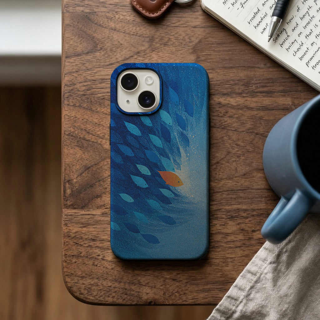 Mavi Balık Sürüsü Desenli Telefon Kılıfı K857 mockup 2