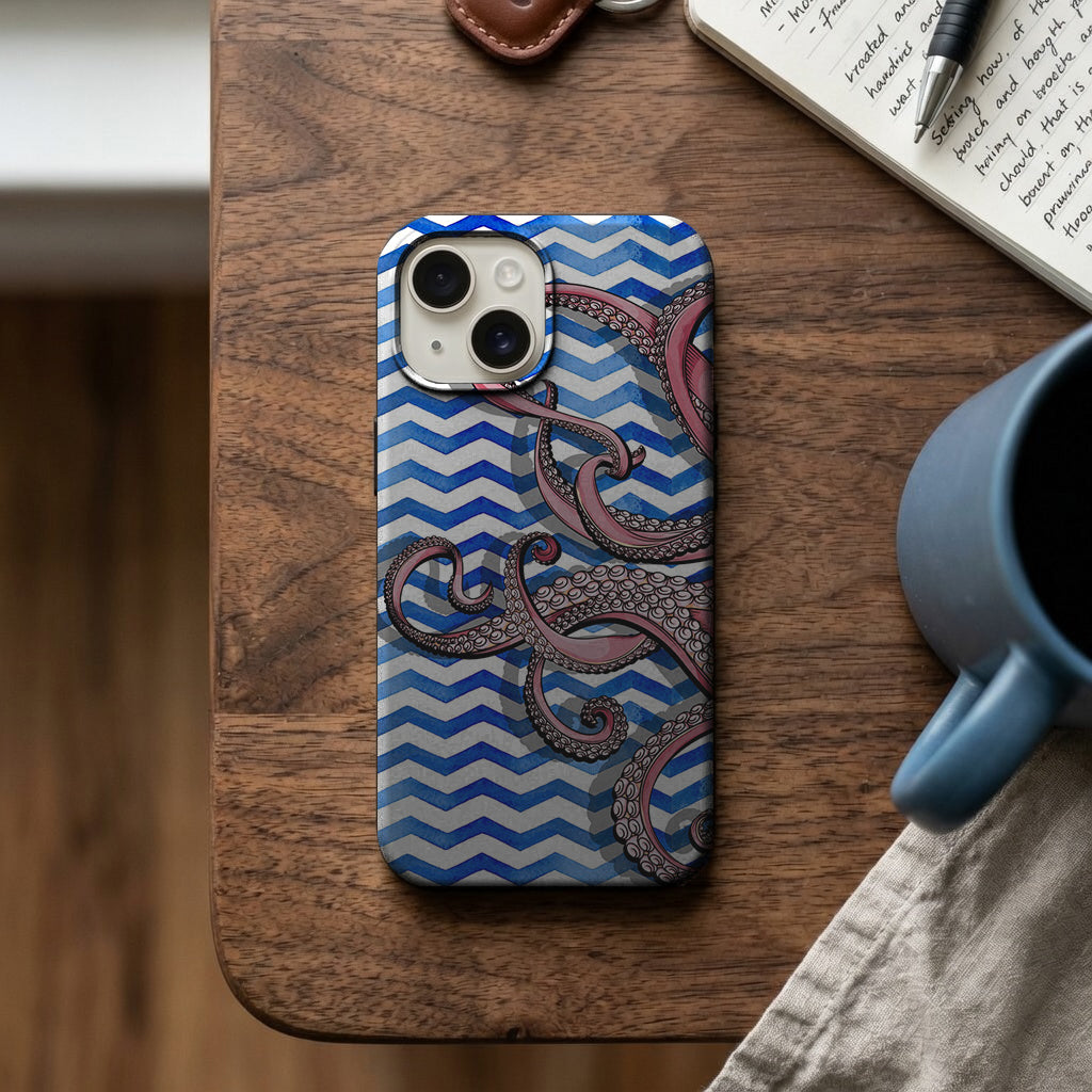 Mavi Zigzag Ahtapot Desenli Telefon Kılıfı K860 mockup 2