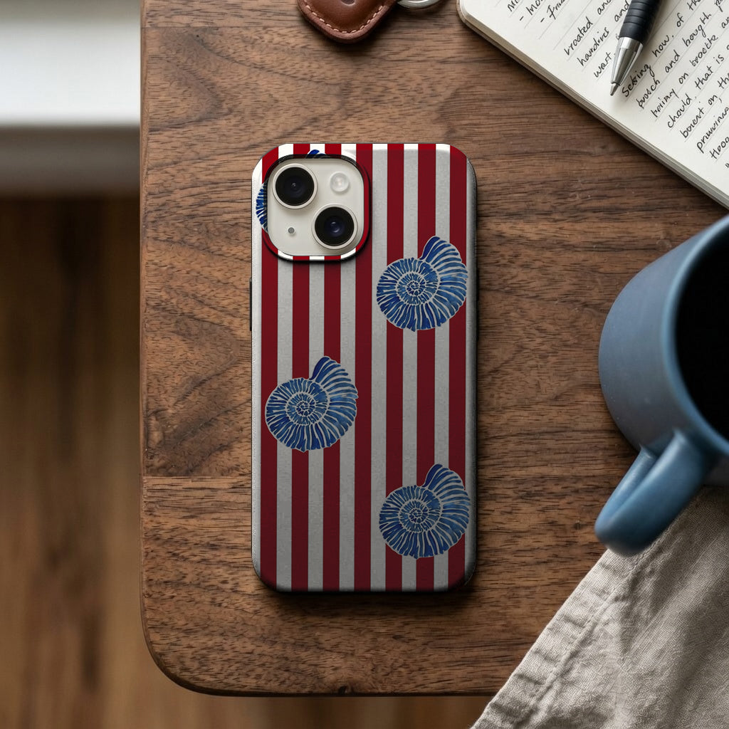 Kırmızı Çizgili Deniz Kabuğu Desenli Telefon Kılıfı K863 mockup 2