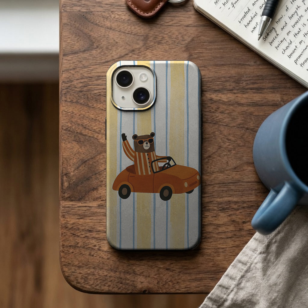Oyuncak Ayılı Turuncu Araba Telefon Kılıfı K866 mockup 2