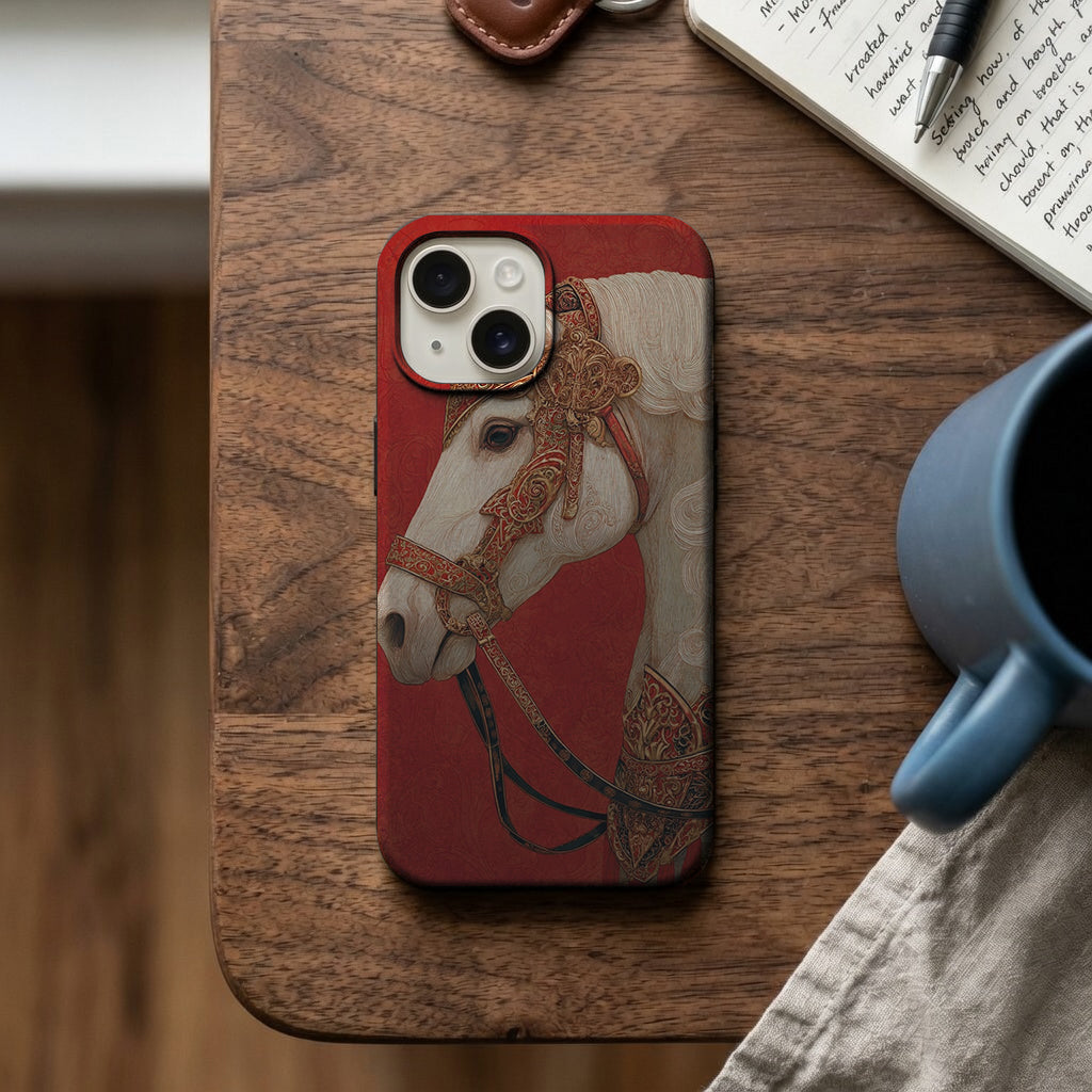 Kırmızı Zeminde Beyaz At Portresi Telefon Kılıfı K872 mockup 2