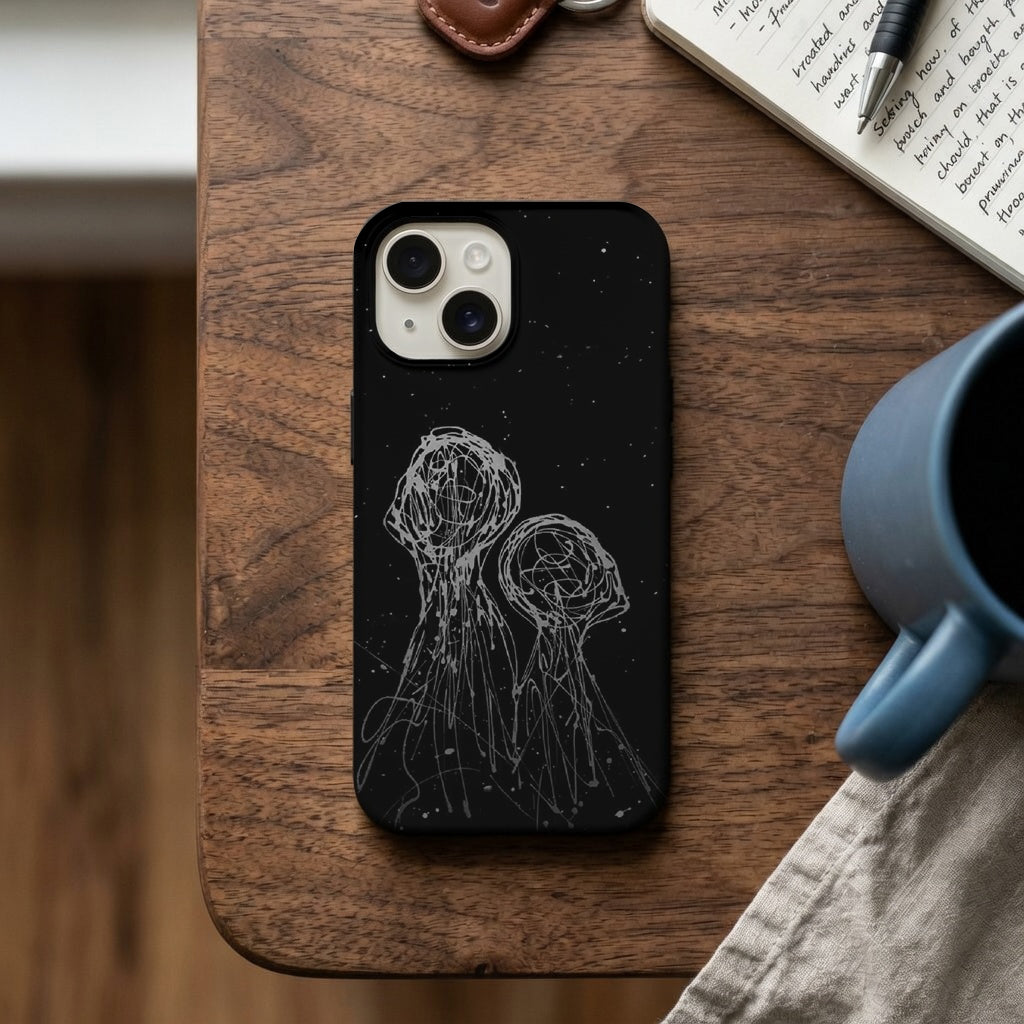 Siyah Zeminde Yıldızlı Çizgi Figürler Telefon Kılıfı K881 mockup 2