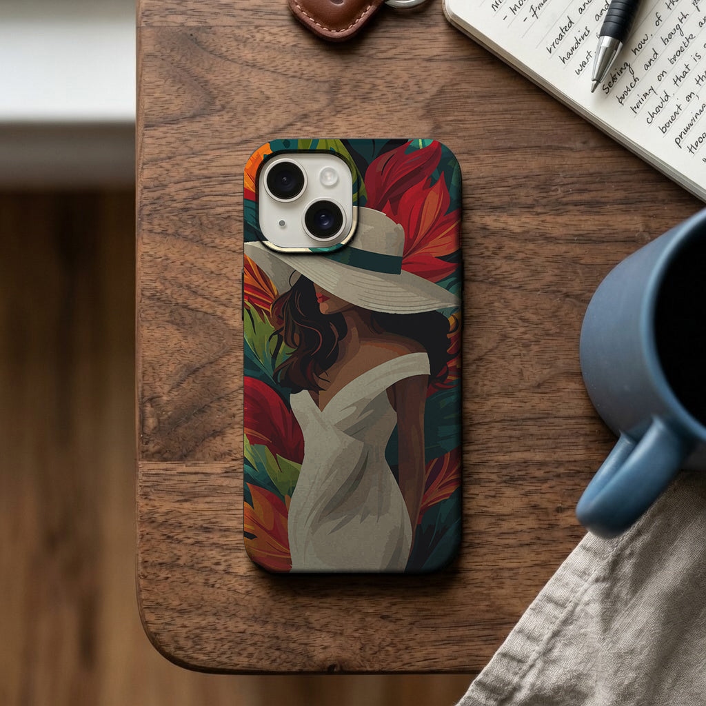 Şapkalı Kadın ve Kırmızı Yapraklar Telefon Kılıfı K889 mockup 2