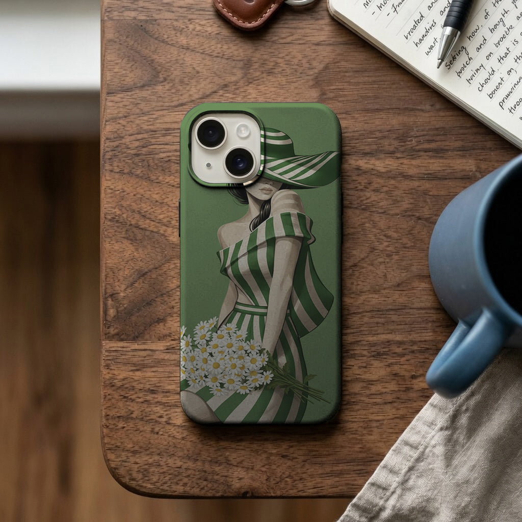 Yeşil Çizgili Şapkalı Kadın Telefon Kılıfı K890 mockup 2