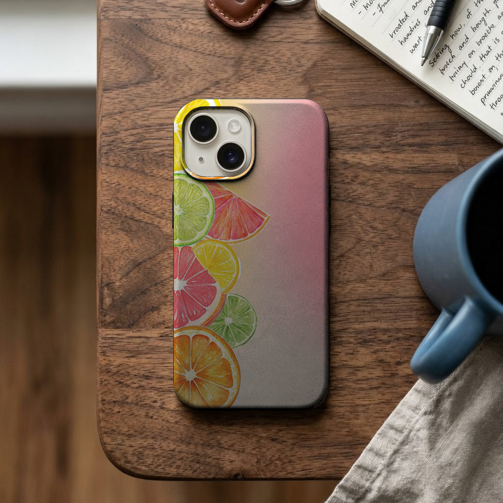 Pembe Zeminde Narenciye Dilimleri Telefon Kılıfı K908 mockup 2