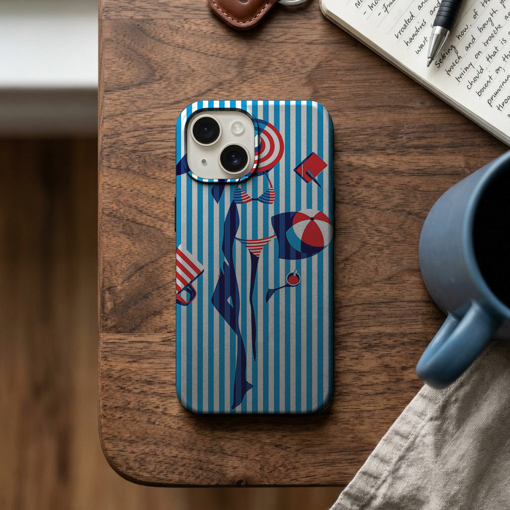 Mavi Çizgili Plaj Kolaj Desenli Telefon Kılıfı K918 mockup 2