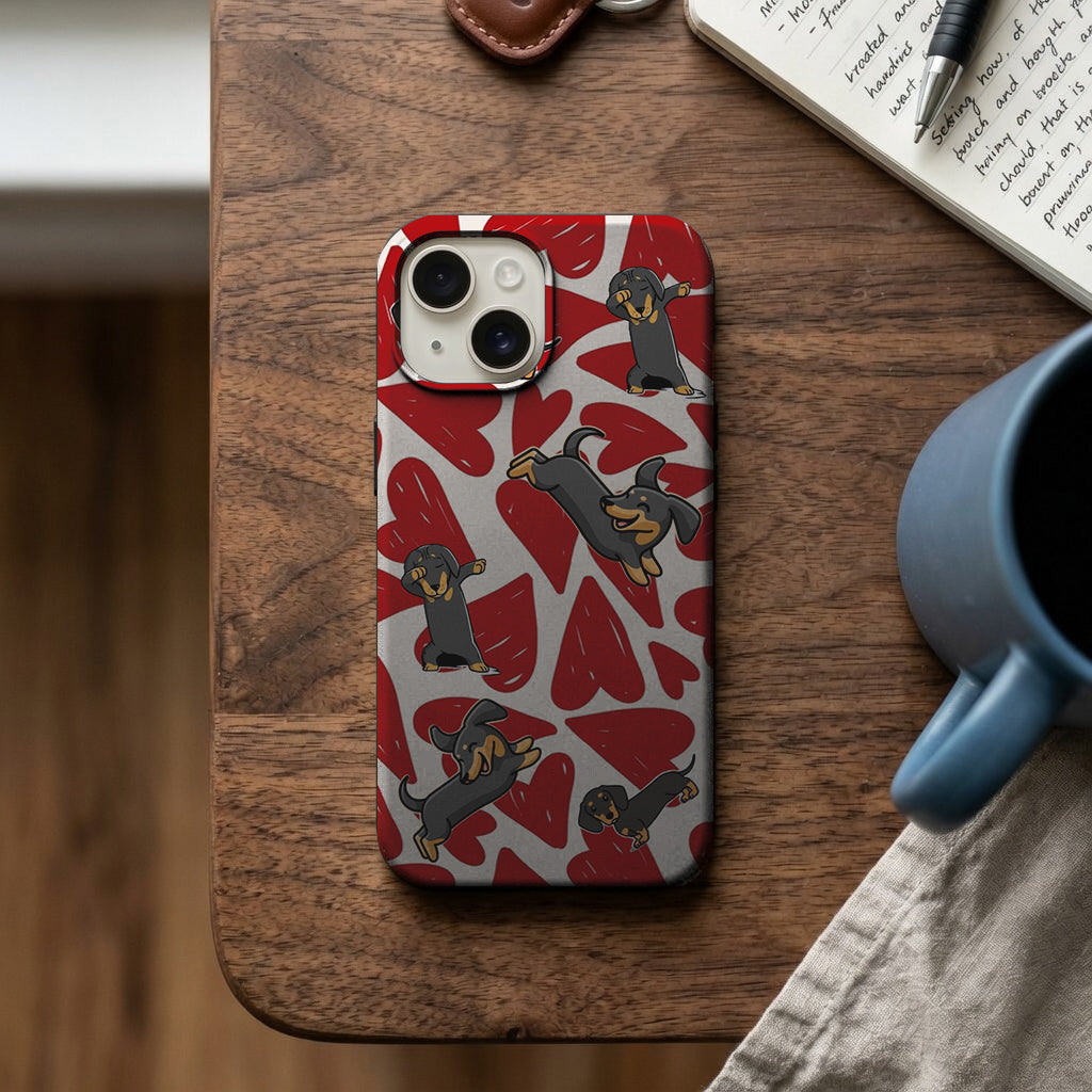 Kırmızı Kalpli Siyah Kedi Desenli Telefon Kılıfı K923 mockup 2