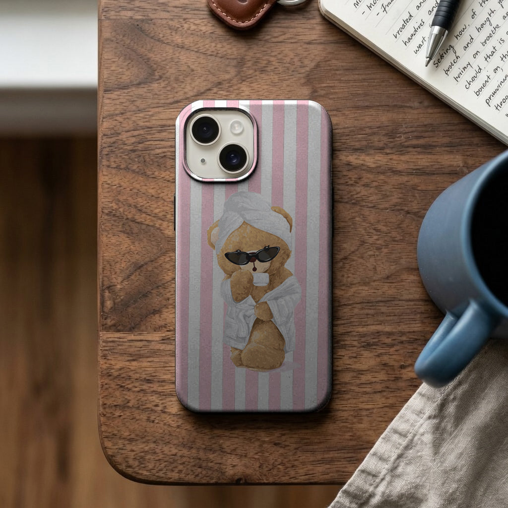 Pembe Çizgili Gözlüklü Köpek Telefon Kılıfı K938 mockup 2