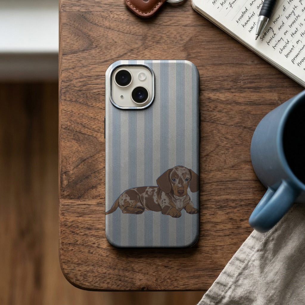 Mavi Çizgili Kahverengi Köpek Telefon Kılıfı K950 mockup 2