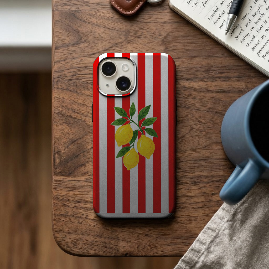 Kırmızı Çizgili Limon Desenli Telefon Kılıfı K955 mockup 2