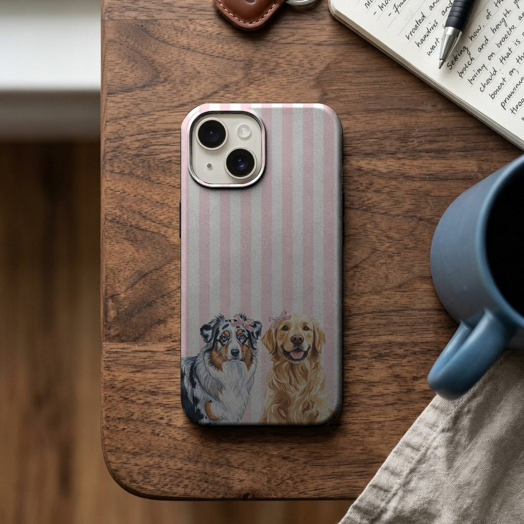 Pembe Çizgili İki Köpek Portresi Telefon Kılıfı K958 mockup 2