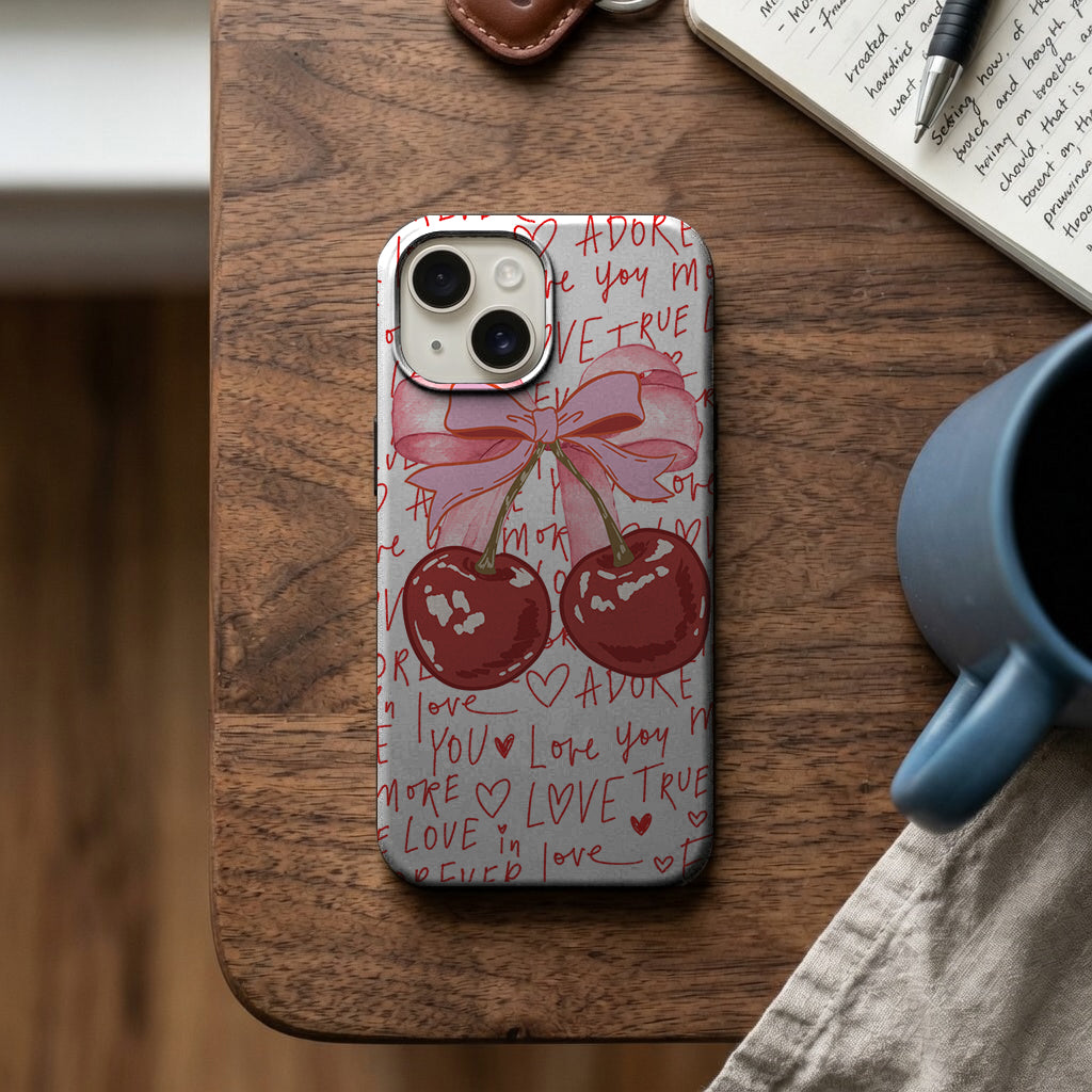Love Yazılı Kiraz ve Fiyonk Telefon Kılıfı K966 mockup 2