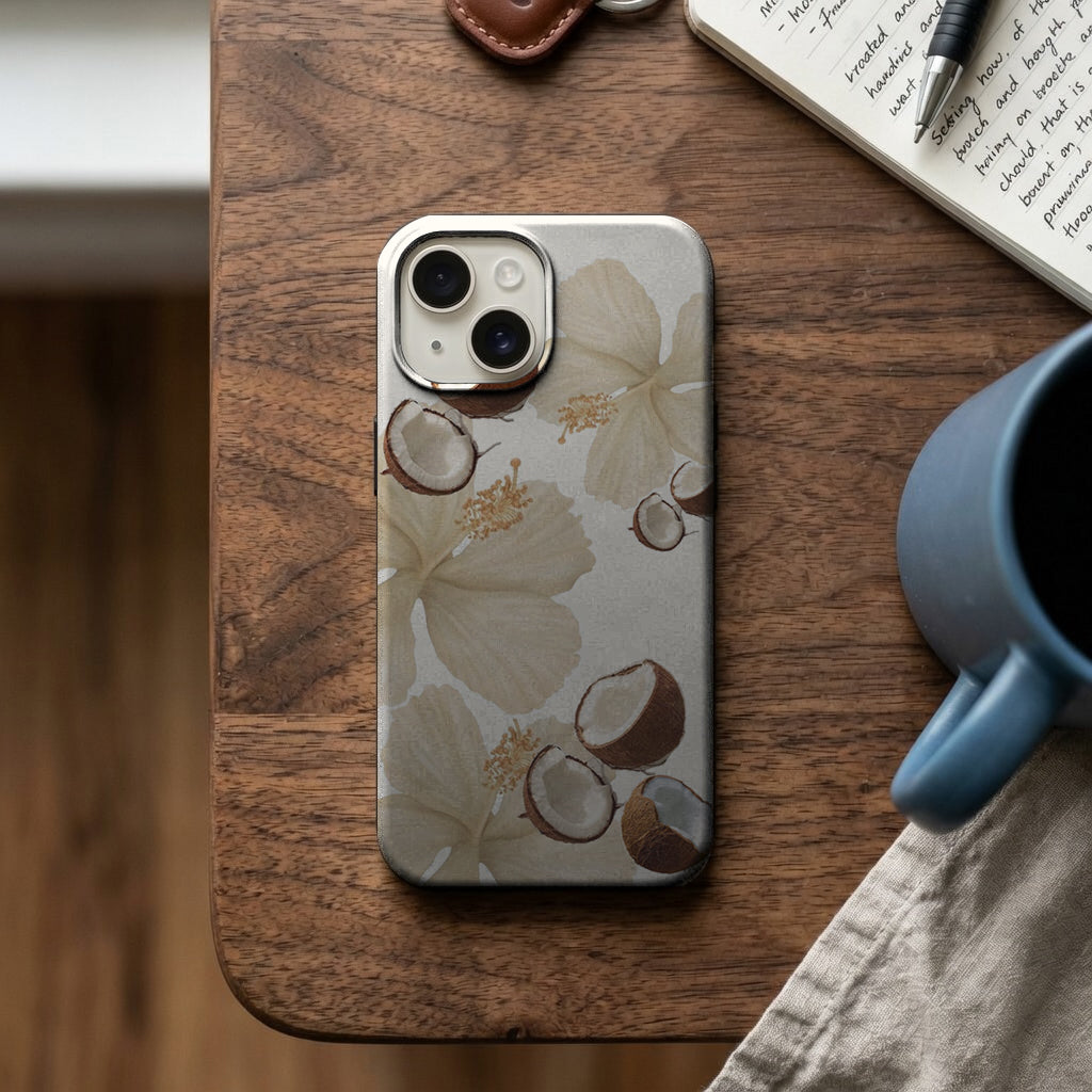 Bej Çiçek ve Hindistan Cevizi Desenli Telefon Kılıfı K974 mockup 2