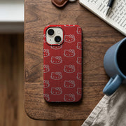 Kırmızı Ekose Kedi Yüzü Desenli Telefon Kılıfı K978 mockup 2