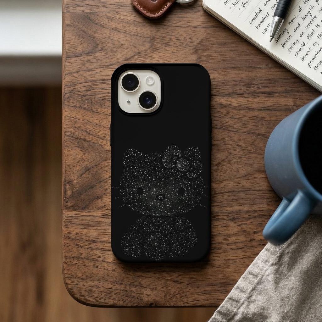Siyah Simli Kedi Figürlü Telefon Kılıfı K979 mockup 2