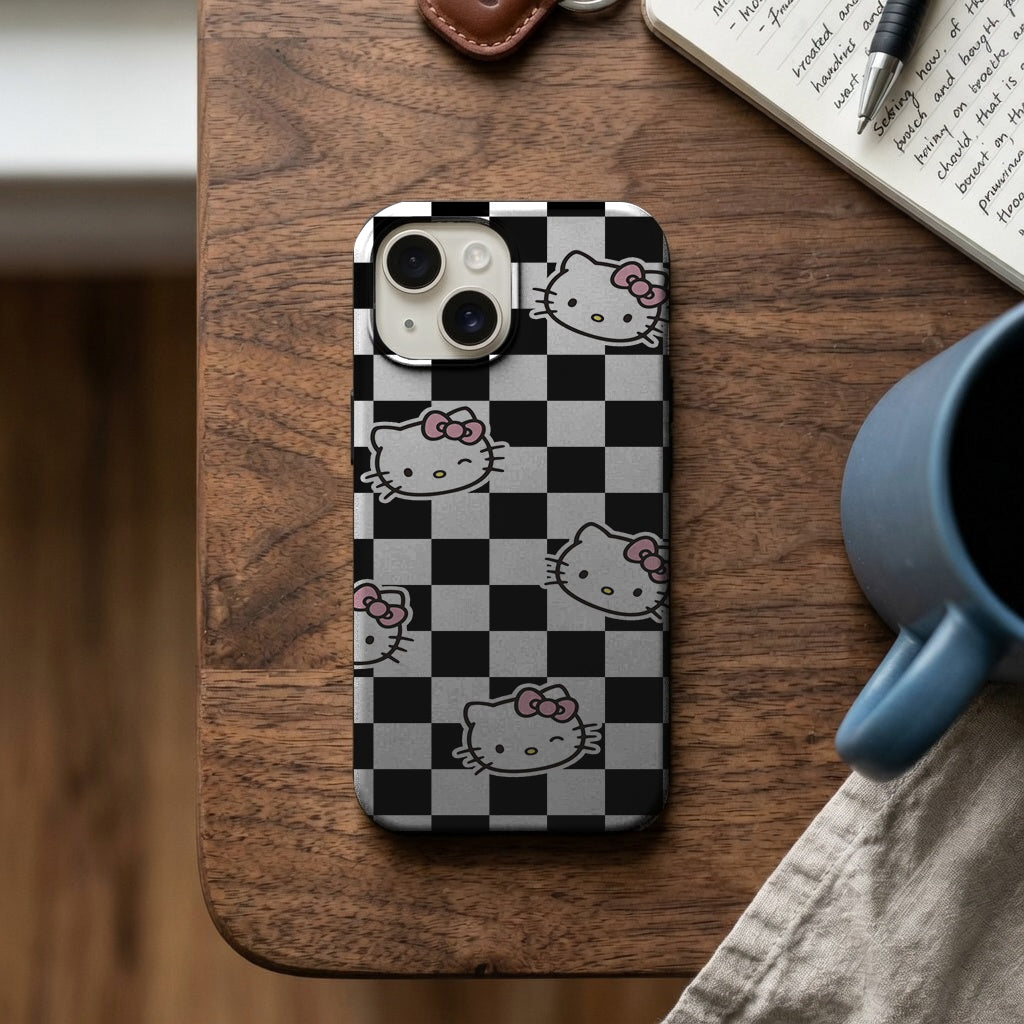 Siyah Beyaz Dama Kedi Desenli Telefon Kılıfı K986 mockup 2