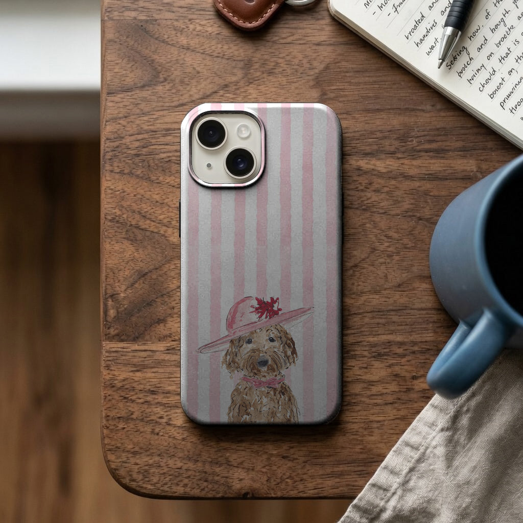 Pembe Çizgili Şapkalı Köpek Telefon Kılıfı K992 mockup 2