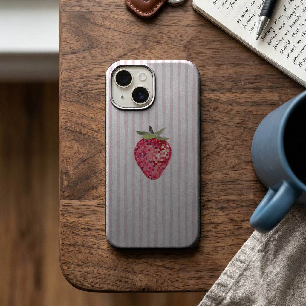 Pembe Çizgili Çilek Desenli Telefon Kılıfı K996 mockup 2