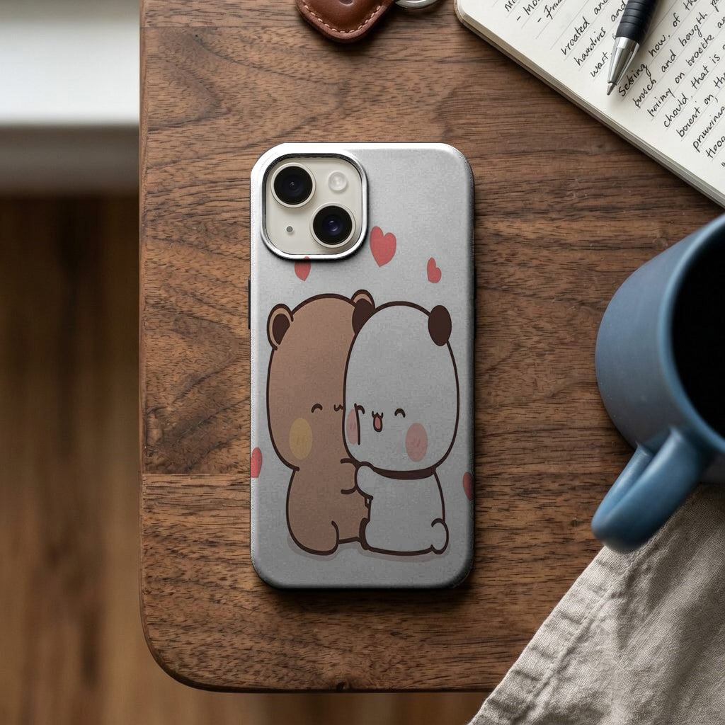Kalpli Sarılan Sevimli Panda ve Ayıcık Telefon Kılıfı K1122 mockup 2
