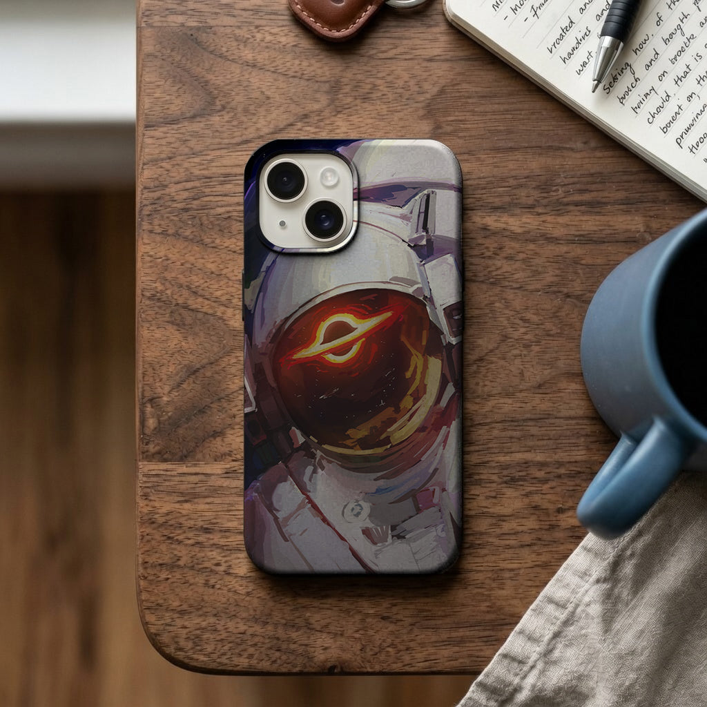 Kara Delik Yansımalı Astronot Kaskı Telefon Kılıfı K1139 mockup 2