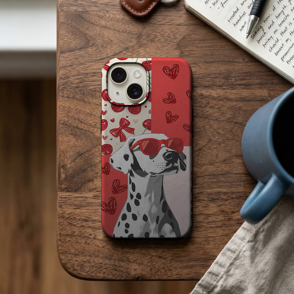 Kirazlı Kalp Kolajlı Dalmaçyalı Telefon Kılıfı K552
