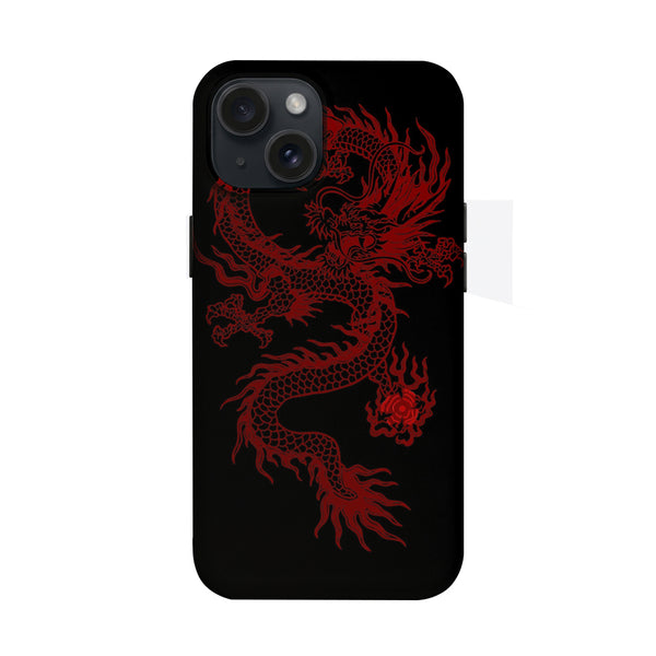 Kırmızı Ejderha Desenli Siyah Telefon Kılıfı K647