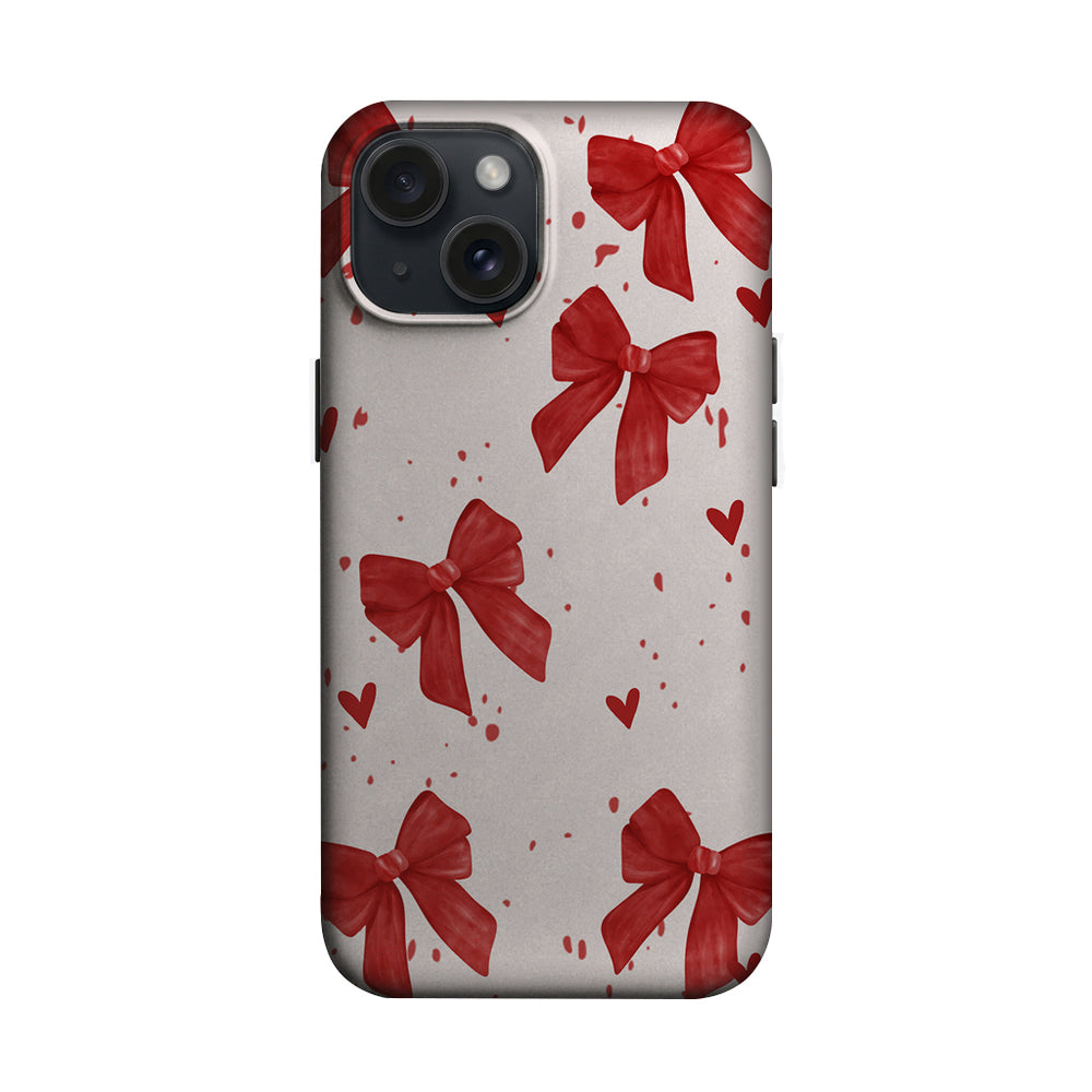 Kırmızı Fiyonk ve Kalp Desenli Telefon Kılıfı K1007