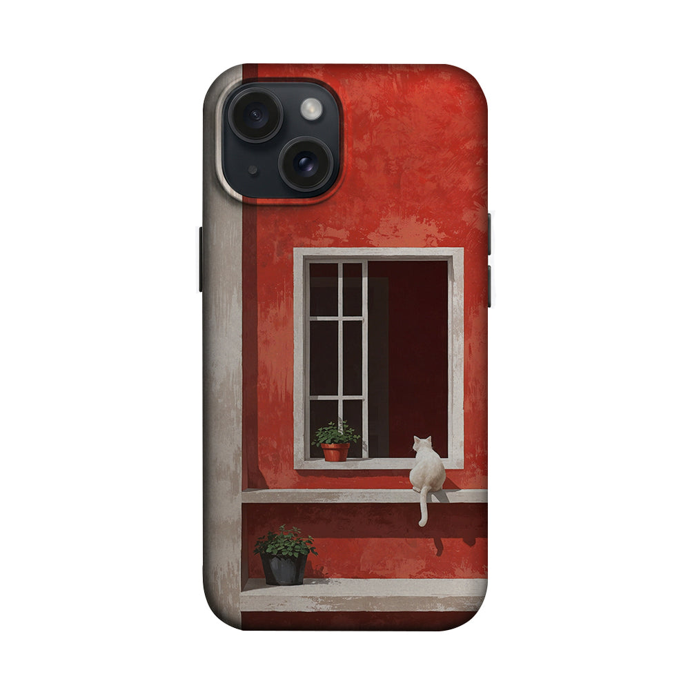 Kırmızı Pencerede Beyaz Kedi Telefon Kılıfı K896